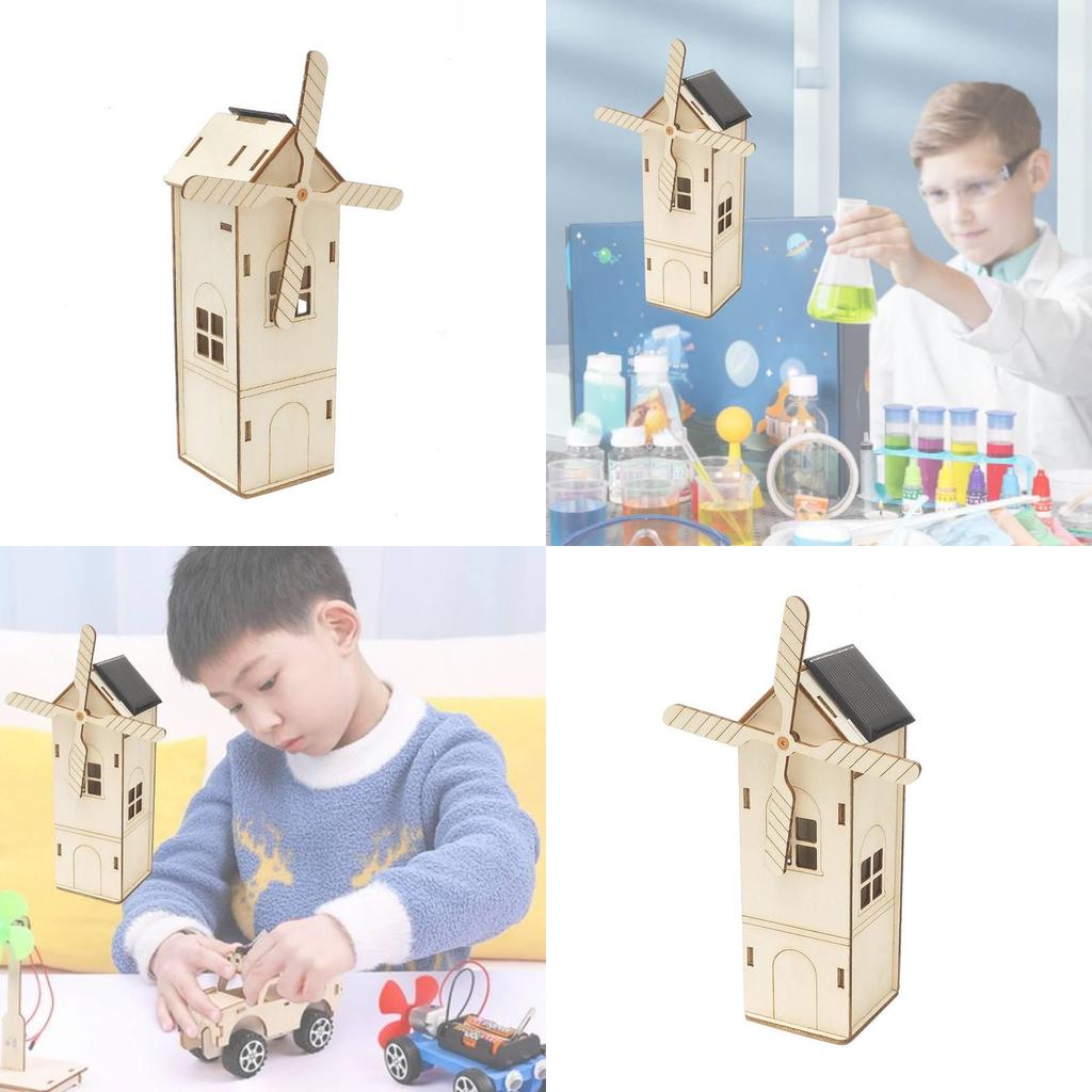 Solar Powered Windmill Diy Wooden House Kit For Kids 7-14 Years Old Customizable Educational Toy