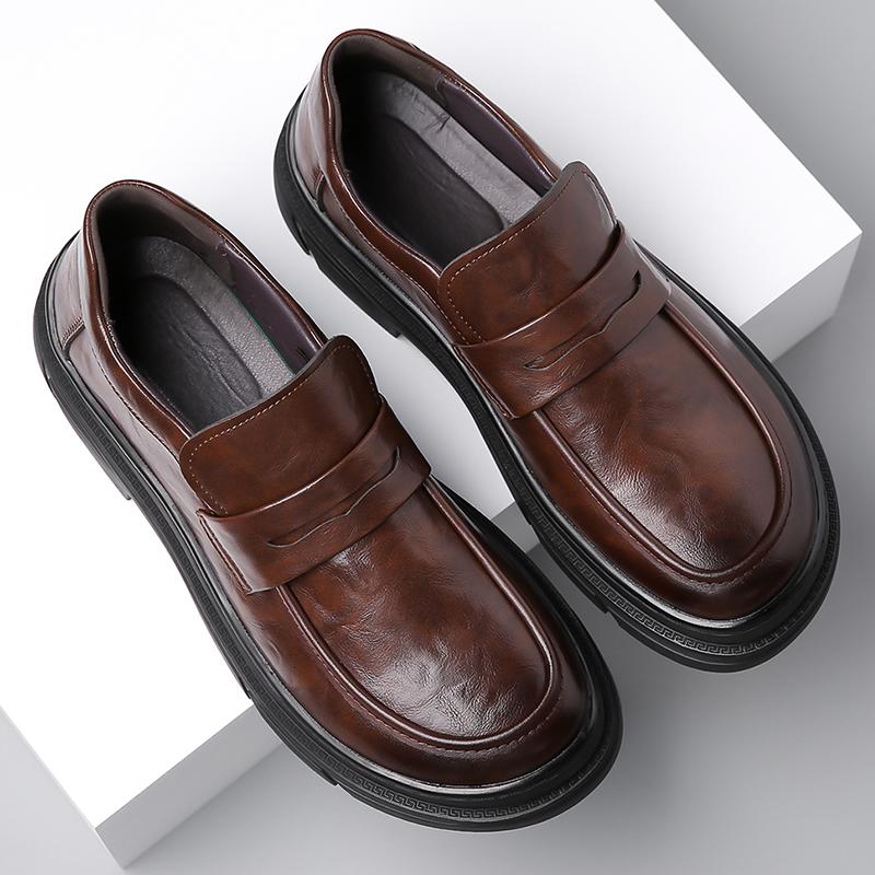 Fashion Classic Brand Men's Thick Soled Loafers Retro Brown Office Business Work Shoes Men's Banquet Formal Shoes Height Increasing