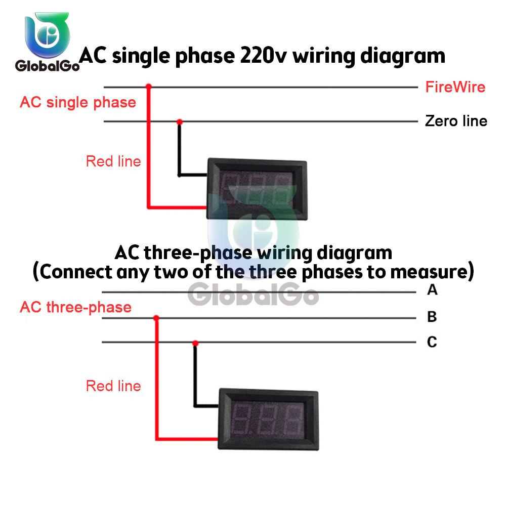AC 30-500V 0.56inch AC Voltmeter 220V 3 Phase 380V Universal LED Digital Display Two Wire Digital Meter Red Green Blue
