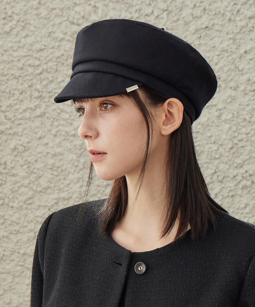 Bajal Metal Tip Wool Sailor'S Cap Black