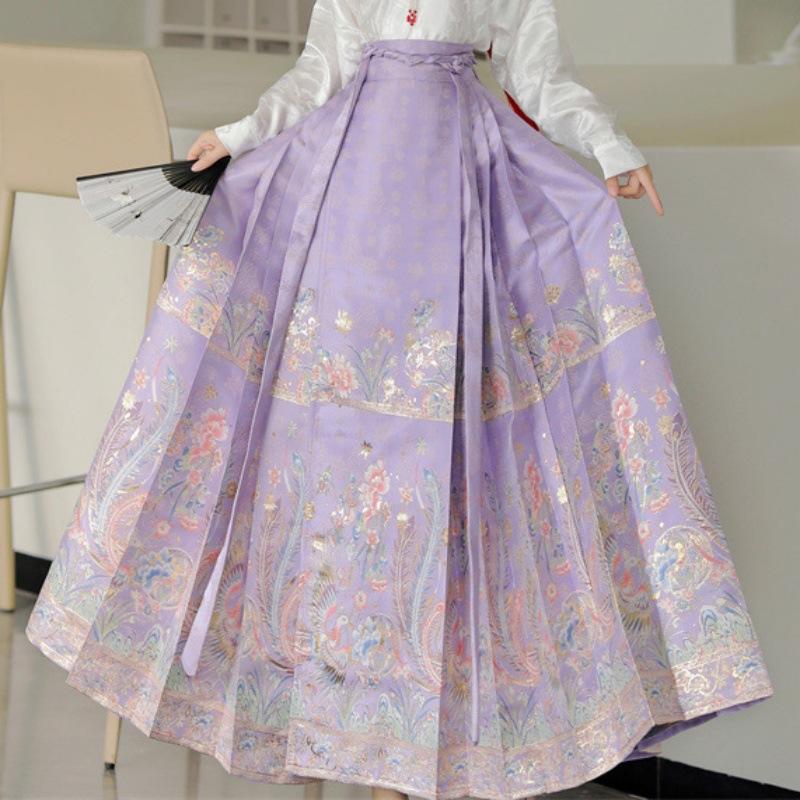 New Chinese-style red woven gold makeup horse dress, Guofeng Ming-made Hanfu women's heavy industry skirt, daily commute