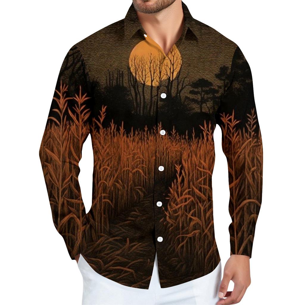 Men's Halloween Print Long Sleeve Button-down Shirt