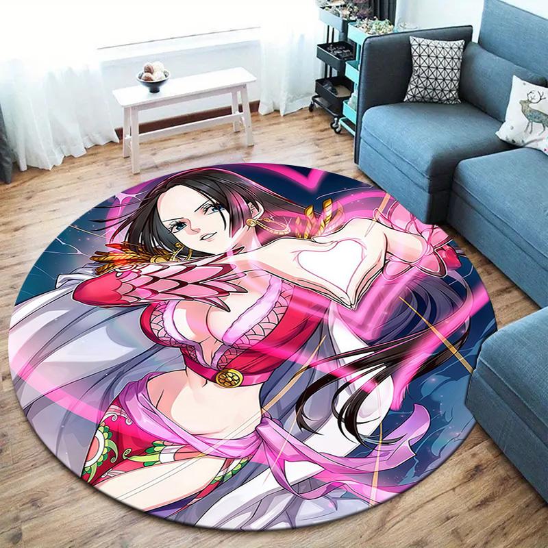 Anime One Piece Round Area Rug Carpet Rug For Living Room Bedroom Sofa Playroom Decor Nonslip Floor Mat