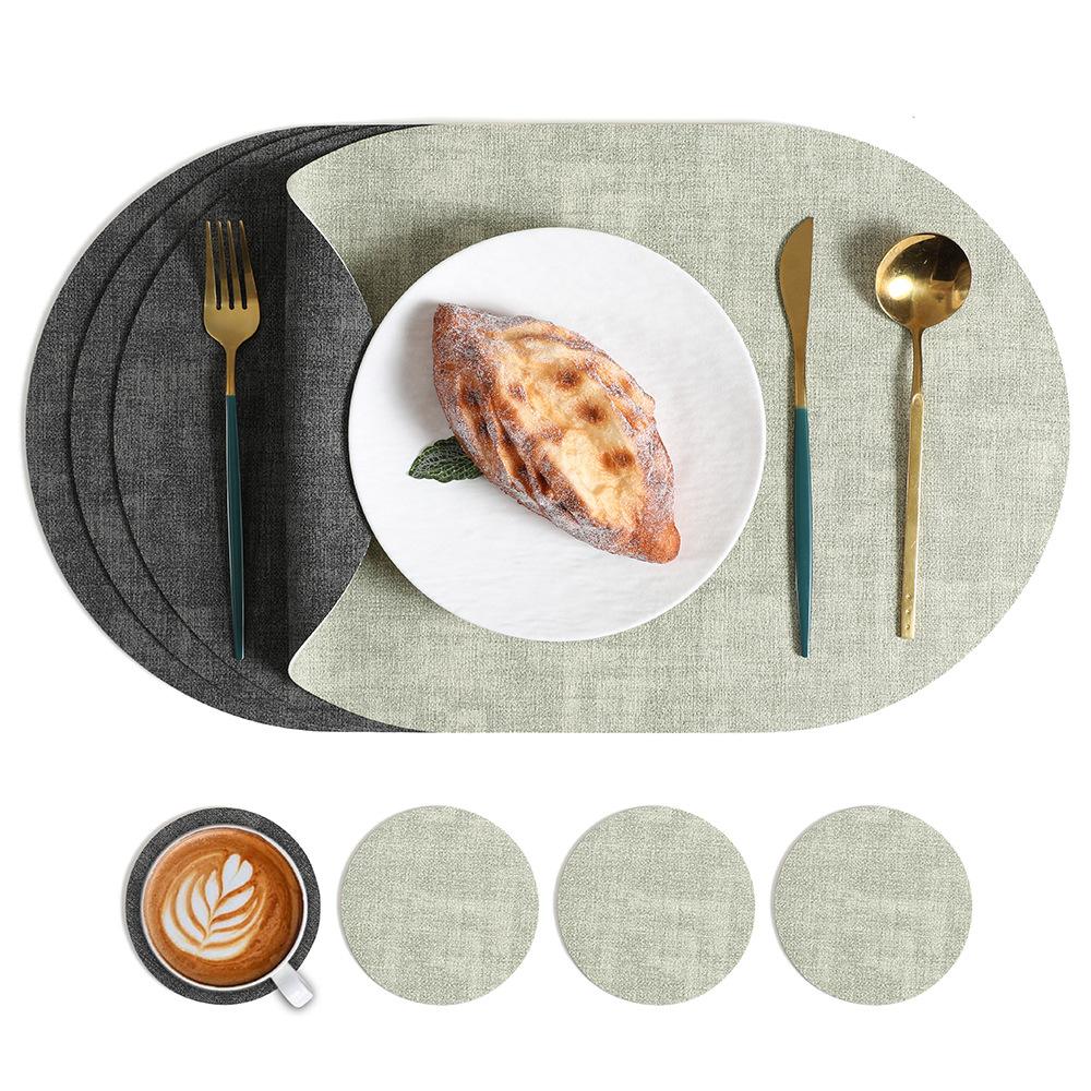 Nordic two-color cloth pattern leather placemat, dining table mat, plate mat, heat protection and insulation certification