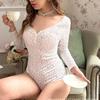European & American Lace Floral V-Neck Buttoned Pajama Jumpsuit - Sexy Long Sleeve Homewear 2025.