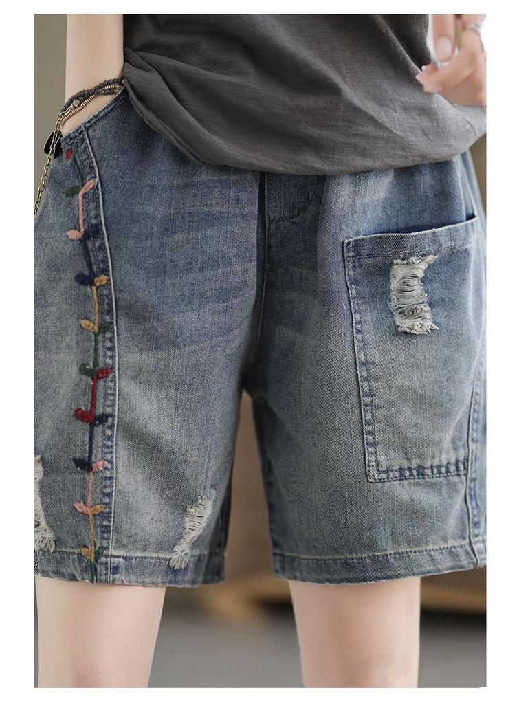 Women's Summer Denim Wide-Leg High-Waist A-Line Shorts, Plus Size, Five-Point Length