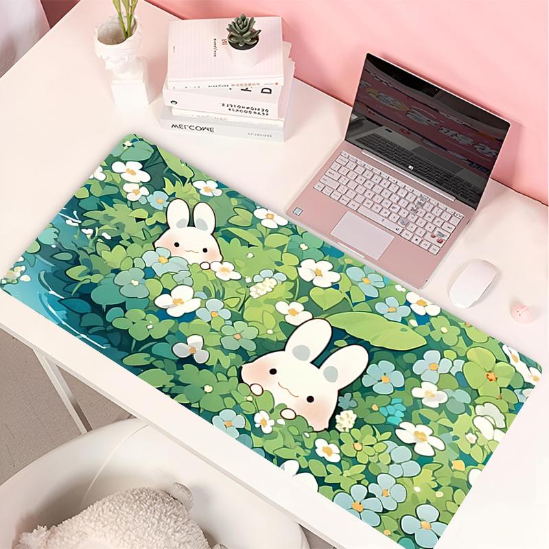 Lovely Rabbit Large Gaming Keyboard Mouse Pad Anime Green Plant Computer Gamer Tablet Mause pad Long Mousepad x Cute Mats