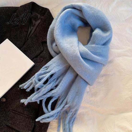 Oversized Cozy Winter Scarf Thickened Imitation Rabbit Velvet with Tassels for Women Solid Color Stylish Long Draped Neck Wrap Warm Shawl,