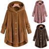 Kvinner Plus Size Button Plysj Topper Hette Løs Cardigan Ull Kåpe Vinterjakke