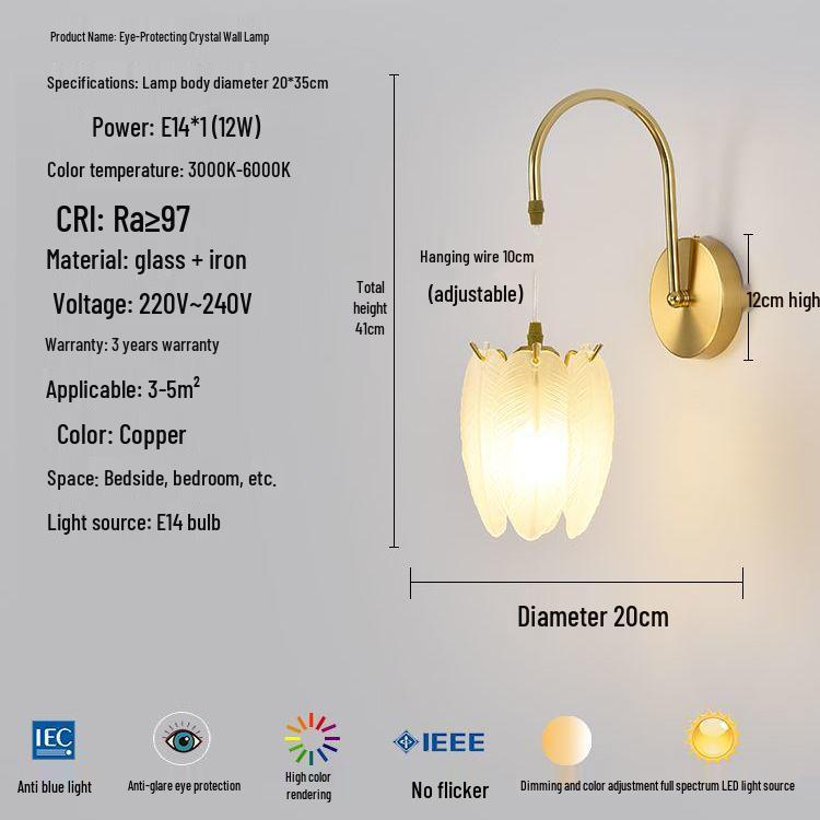 Modern Luxury French Glass Wall & Bedside Lamp for Bedroom, Corridor, and Hall