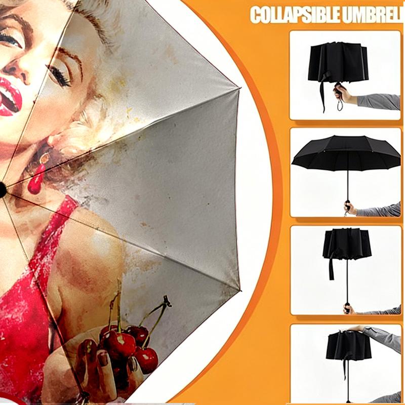 Custom Name Personalized Singer Print Umbrella, Auto Open Close, 8‑Rib Sturdy Frame, Commute Camping Hiking Use, Birthday Gift