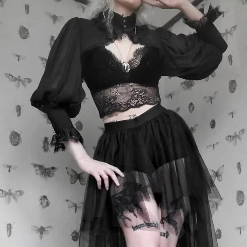 Lace Gothic Black Short Steampunk Crop Jacket Kawaii Vintage Gorgeous Palace Blouse Women Party Bolero Victorian Coat Corset