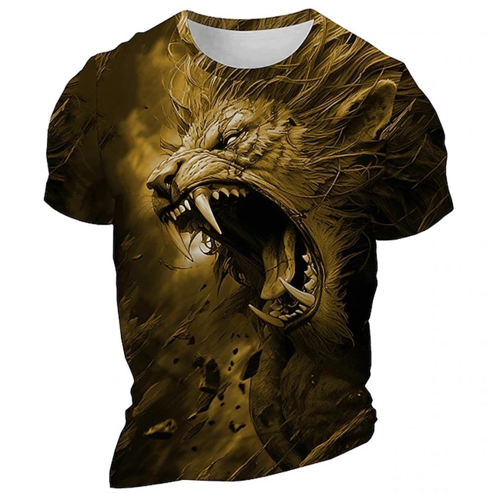 Men's Casual Round Neck T-Shirt Outdoor Sports Mountaineering Short Sleeve 3D Dog Bear Print Summer Breathable Men's T-Shirt Top