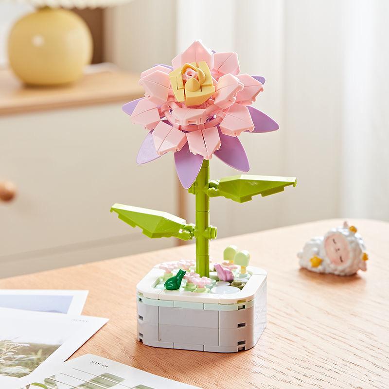 64 Styles Rose Flower Building Block Flower Eternal Bouquet Prickly Pear Model Plant Decoration Educational Toy For Kids Gift