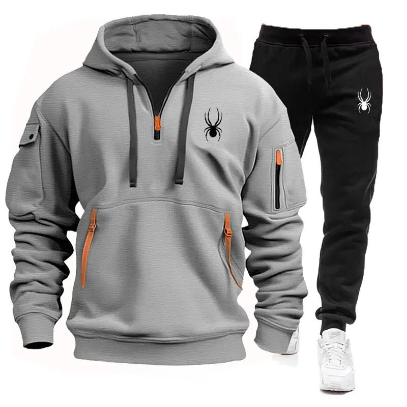 Frühling Herbst Herren Trainingsanzug Multi-Pocket Reißverschluss Hoodie + Jogginghose Zweiteilige Jogging Freizeit Fitness Sportbekleidung Sets