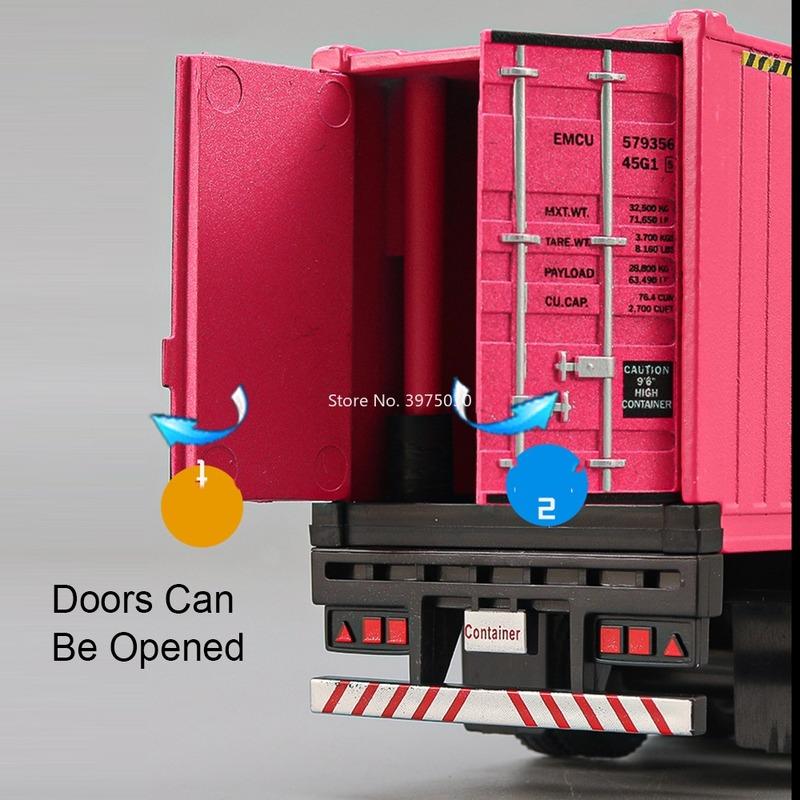 1:50 Alloy Heavy Trucks Toys Models Cars Container Vehicles Light Music Miniature Transport Car Rubber Tires Kids Gifts