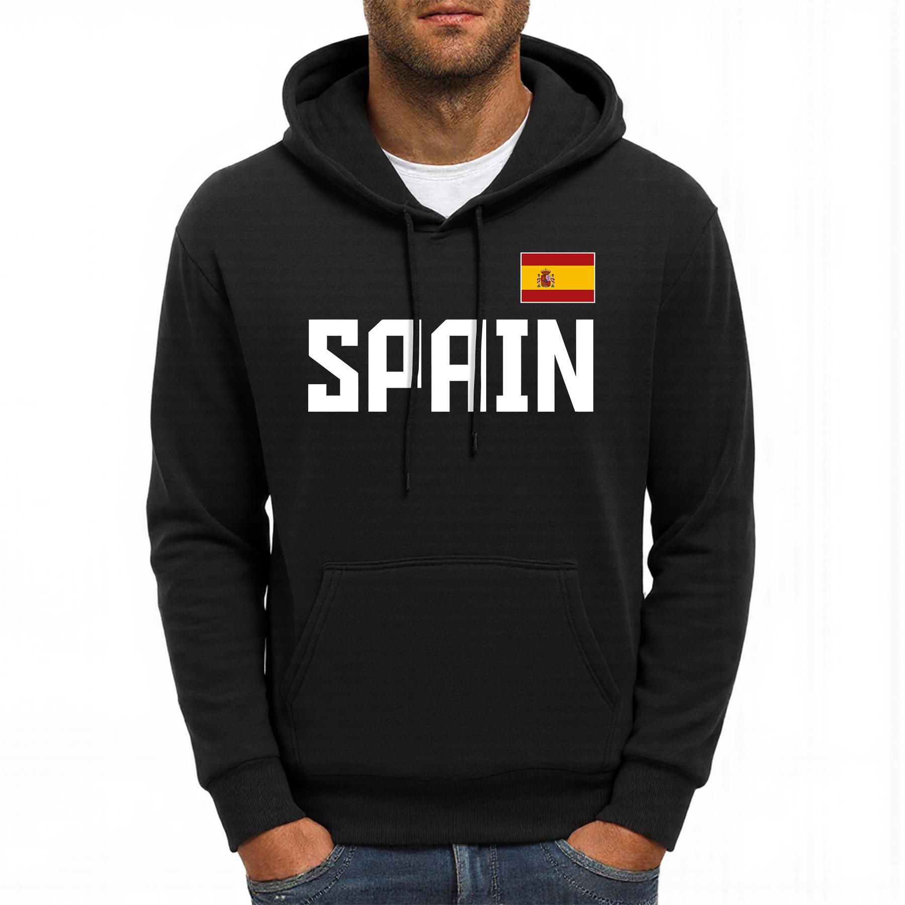 

Spain Letter National Flag Printing Hoodies Male Pocket Casual Streetwear Autumn Hip Hop Man Pullover Fleece Comfortable Hoody 3XL