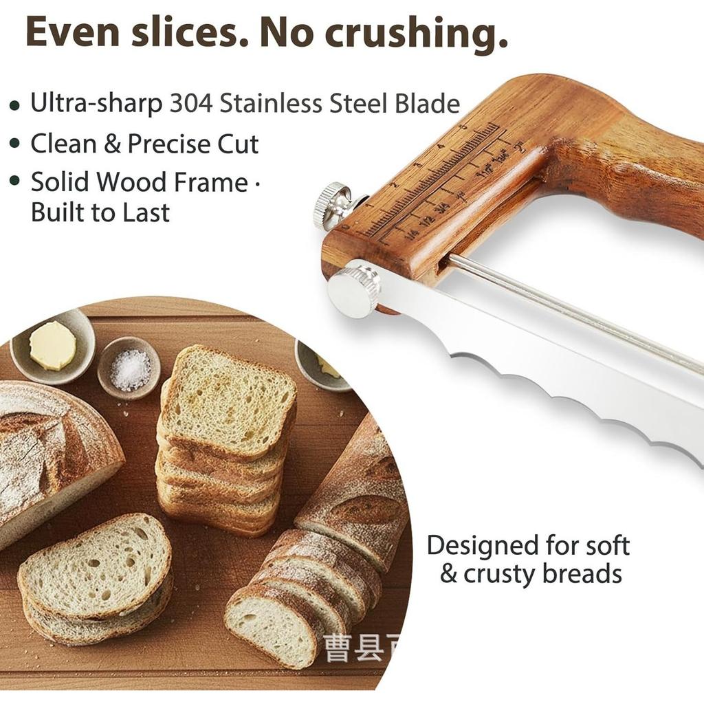 Wooden Bread Bow Knife, Serrated Sourdough Bread Slicer, Ergonomic Handheld Wooden Cutting Tool for Homemade Bread Baking & Kitchen Use