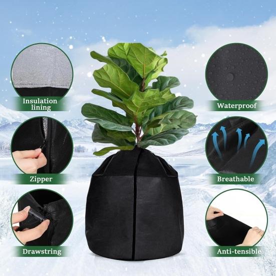 Winter Tree Insulation Wrap Flower Pot Cover, Planter with Drawstring, Oxford Cold Resistant Plant Cover Fabric Frost Protection for Outdoor