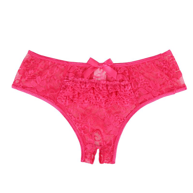 Women Sexy Floral Lace Open Crotch Panties Plus Size Elastic High Quality Lingerie Crotchless Transparent Briefs Thong