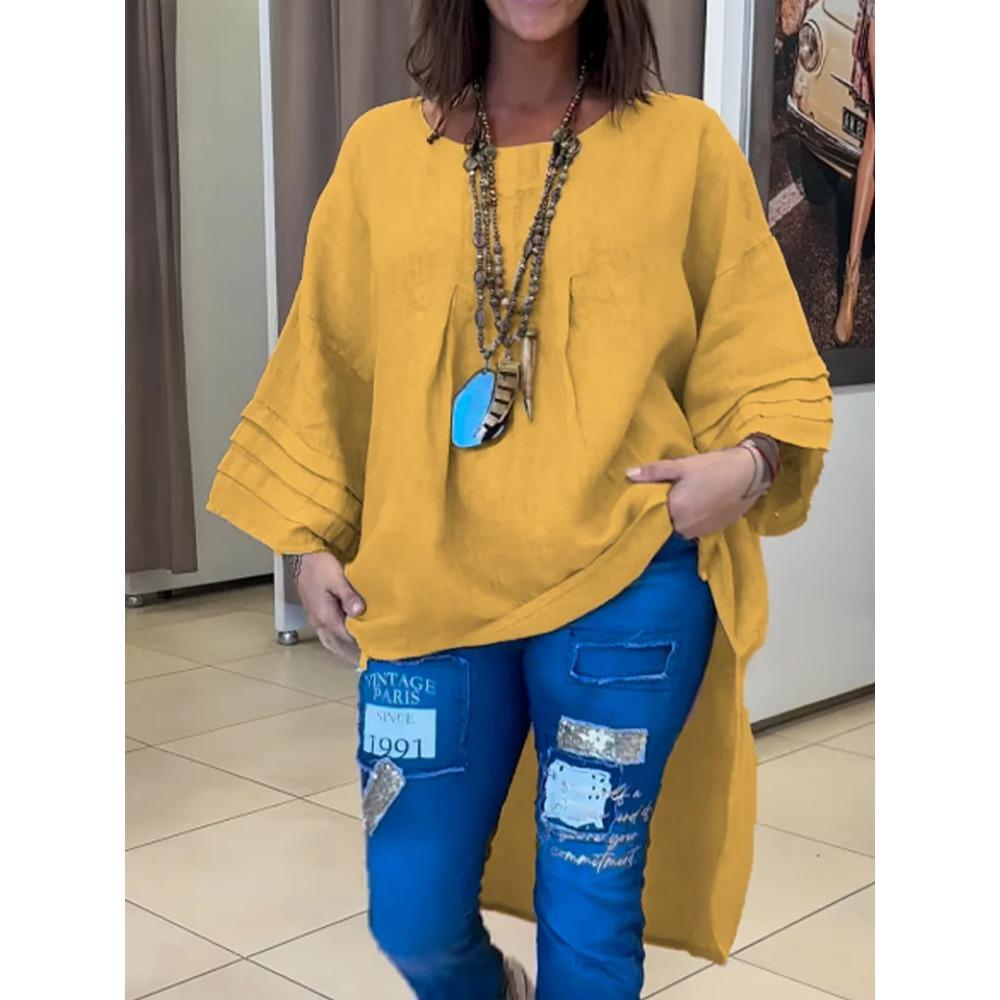 Women's Casual and Fashionable Solid-color Round-neck Pullover Shirt