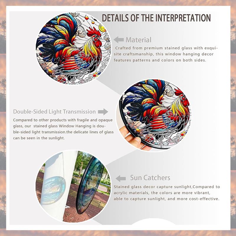 2025 Trend Rooster Acrylic Window Hangings 7.87" Rooster Sun Catcher Stained Glass Window Panels  For Home Garden Ornament