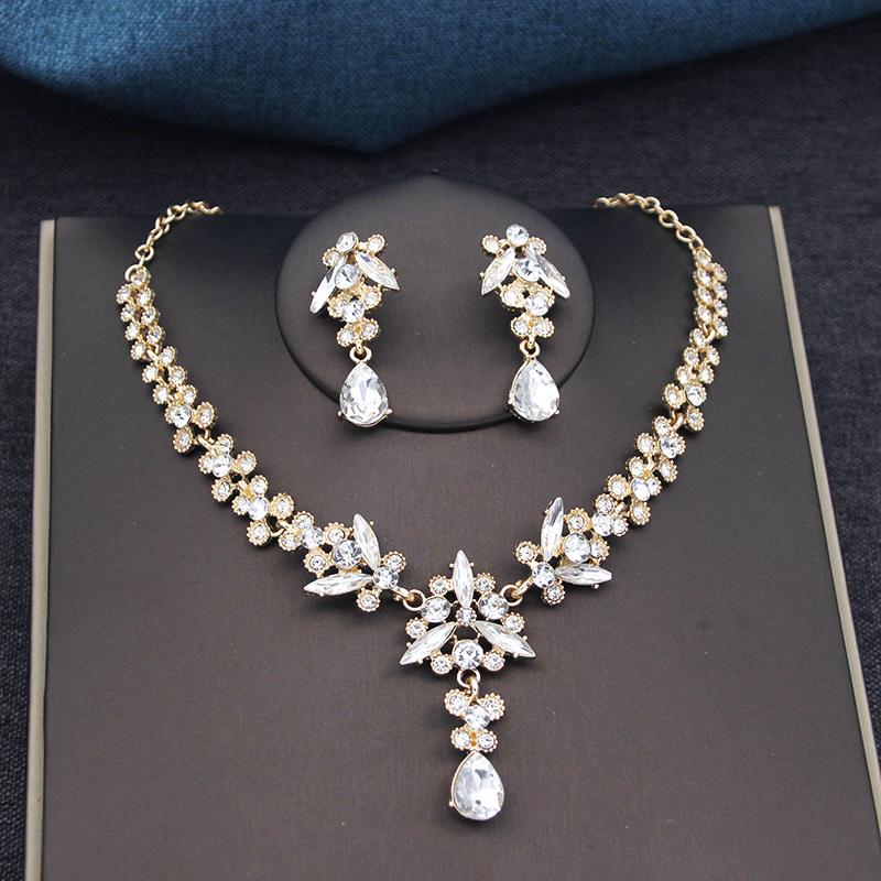 3Pcs Bridal Crown Jewelry Sets Luxury Tiaras and Earrings Necklace Set for Women Bride Wedding Dress Crown Sets Prom Gifts