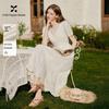 Elegant French White V-Neck Lace Spliced Dress