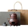 Guanlan Retro Coarse Pottery Tea Kettle Set with Alcohol Warmer for Outdoor Brewing