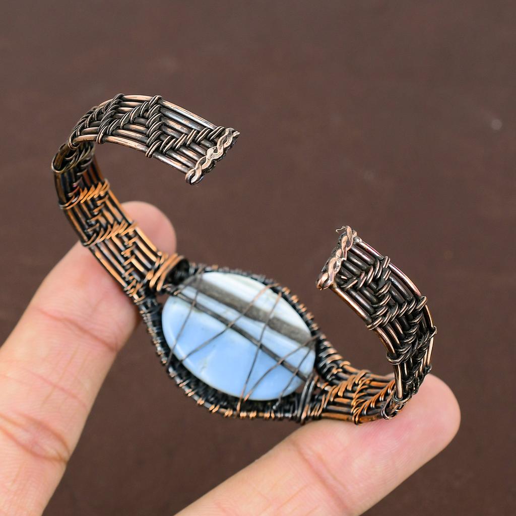 Owhyee Opal Handmade Copper Wire Wrap Bangle Adjustable H2r05