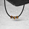 Vintage PU Leather Chain Stainless Steel Beads Tiger Eye Natural Stone Pendant Necklace Choker Trendy Jewelry for Men Male Gift