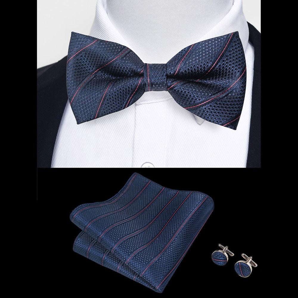 Classic Bowtie Bow Ties for Mens Butterfly Bowknot Pocket Square Cufflinks Suit Set Bussiness Accessories