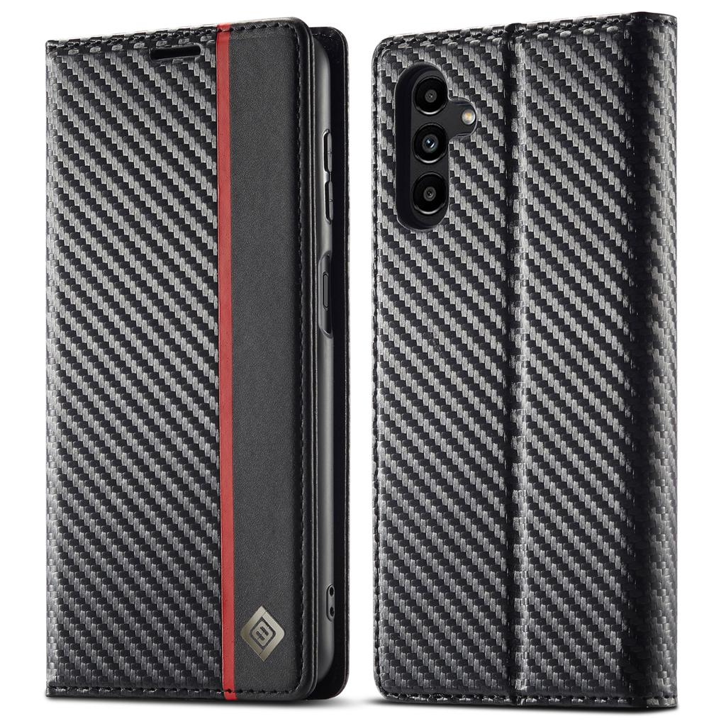 LC.IMEEKE Etui do Samsunga Galaxy S25+ Tekstura Włókna Węglowego Pokrowiec na Telefon Stojak Uchwyt na Karty