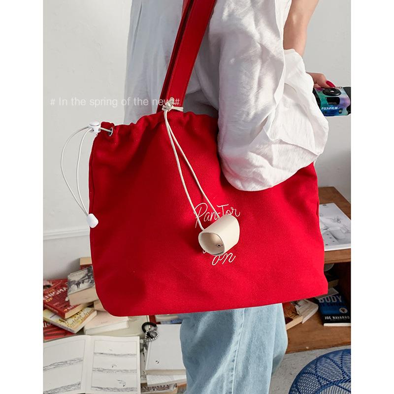 Casual Embroidered Letter Canvas Bag Women's 2025 New Fashion Korean Tote Bag Casual Large Capacity Shoulder Bag