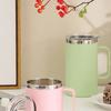 Stainless Steel Water Bottle Protable with Plastic Lid and Handle Double Layers Coffee Milk Cup Insulated Vacuum for Office Work