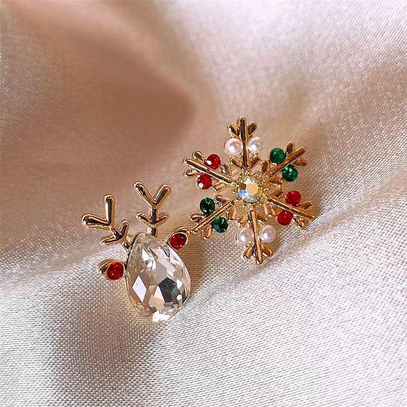 Boucles d'oreilles de luxe Flocon de neige Renne 2025 - Puces d'oreilles uniques et haut de gamme pour femmes