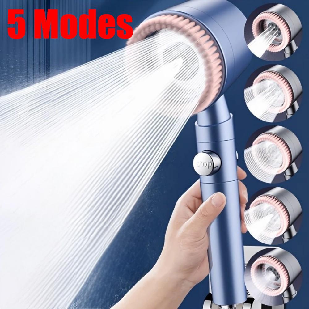 5 Function Bathroom Handheld Brushed Shower Head with Stop Button Spa Filter Showerhead Easy Cleaning Shower Nozzle Sprayer