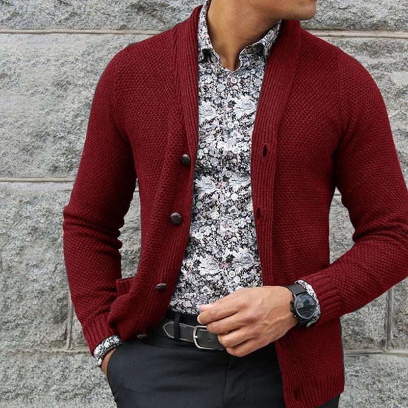 

2026 Autumn/Winter, Men s Single-Breasted Knitted Cardigan, European and American Sweater Jacket M бордовый