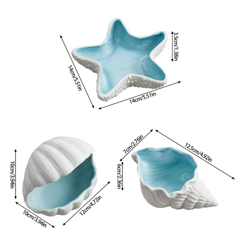 Elegant Coastal Themed Ceramic Dish For Jewelry Storage Makeup Vanity Tabletop Decorative Display Tray