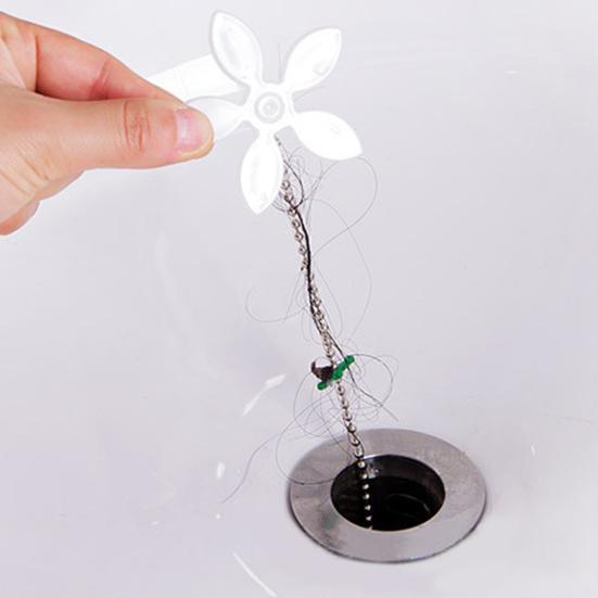 Pipe Unclogger Disposable Flower Decor Drain Strainer with Chain Anti Clog Hair Catcher Sink Tub Shower Kitchen Drain Cleaner