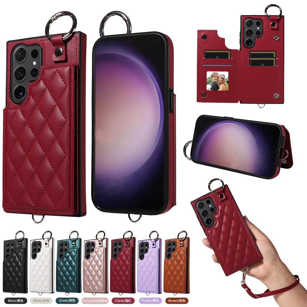 Suitable for Samsung S24 mobile phone case A25 rhombus small fragrant wind card ring bracket portable rope A05S anti-drop