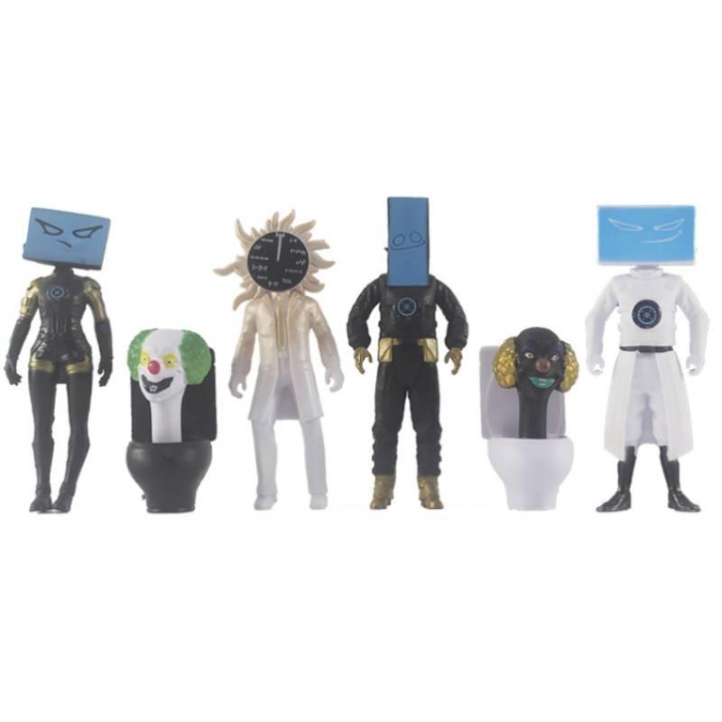 4.5 Inch Pvc Toilet Tv Human Model Figurine Clock Office Desk Decor Set Of 12