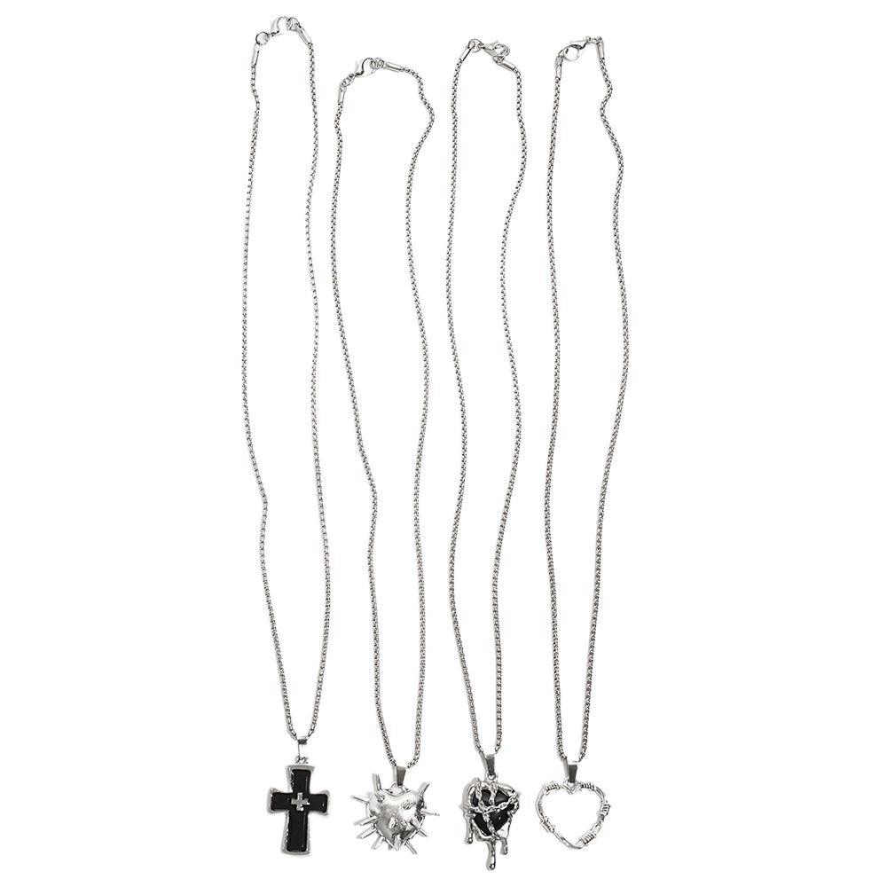 4PCS Gothic Style Thorn Love Necklace Set Personality Crucifix Pendant Chain  Church