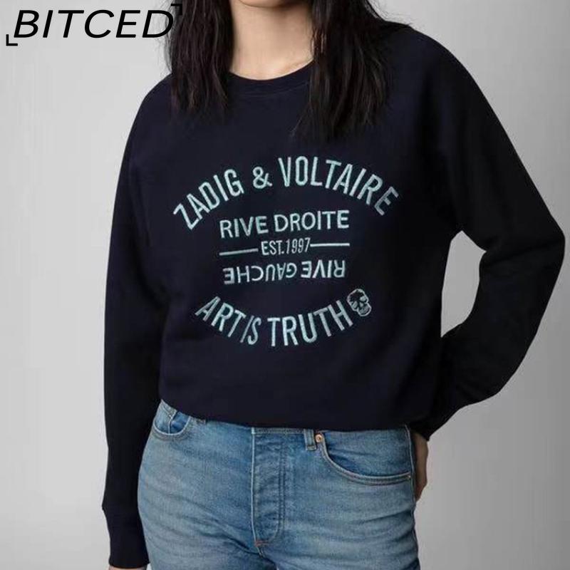 

BITCED Women s Early Autumn Letter Embroidered Pink Cotton Knitted Pullover Sweatshirt L Темно-синій