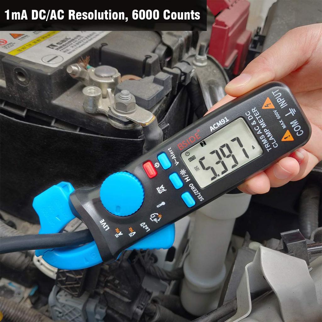 BSIDE DC Current Clamp Ammeter 1mA Resolution Multimeter True RMS Auto-Ranging 6000 Count Tester Voltage Amplifier Ohm Capacitance Frequency Diode Con