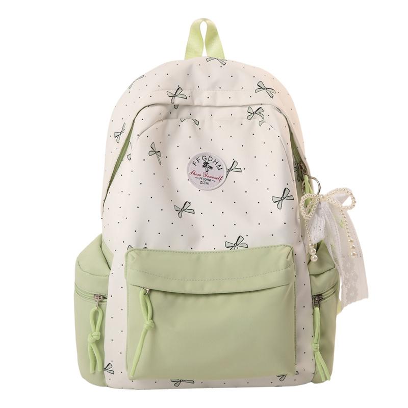 Nylon Backpack Cute Bow Print School Bag for Girls