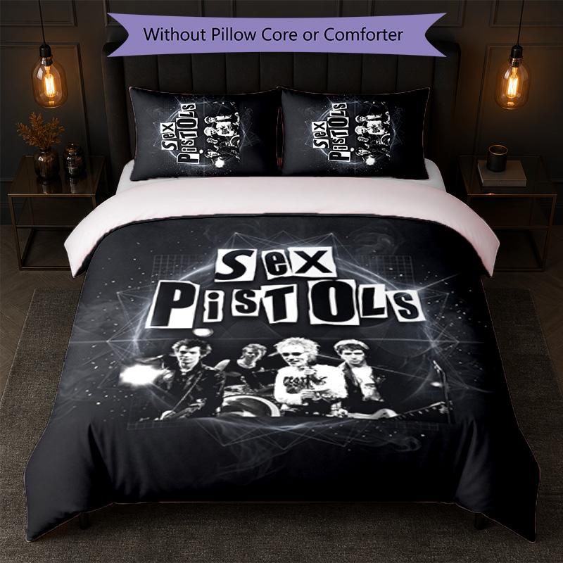 Sex Pistols Druck 3-teiliges Bettwäsche-Set Bettbezug mit zwei Kissenbezügen Weiche Bettwäsche für Haushalt Schlafzimmer