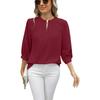 Women's Clothing 2026 Spring/Summer New Keyhole V-Neck Three-Quarter Sleeve Loose Chiffon Blouse for Women