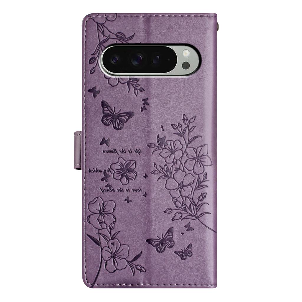Für Google Pixel 9 Pro/Pixel 9 Brieftaschen-Handyhülle Schmetterling Floral Prägung Leder Klapphülle