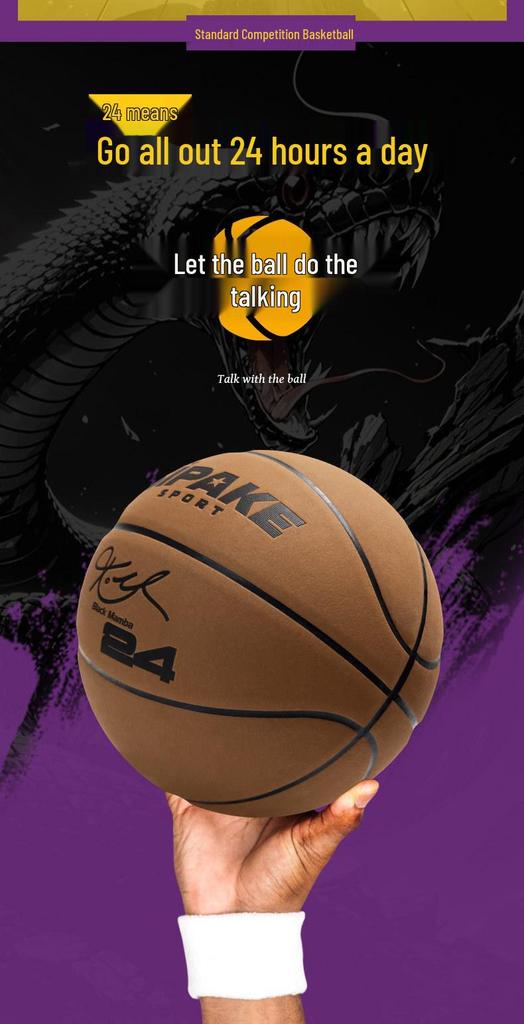 Black and White Suede Leather Basketball, Size 6/7, Non-slip & Sweat-absorbing for Indoor/Outdoor Use